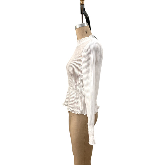 Zara‎ White Blouse Wrinkle Pleat Ruffle Top Silky Flowy Delicate  Size Small NWT - Picture 2 of 5
